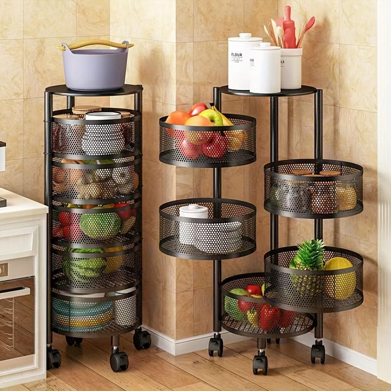 1 count Rotatable Multi-layer Circular Storage Rack, Circular Floor Standing Multi-layer Rotatable Vegetable Basket Storage Rack, Miscellaneous Items, Fruit Multi-layer Rotating Storage Rack, Practical Storage Rack, Storage Supplies Organiser Shelf