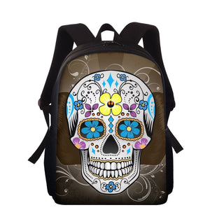 Pacento15inch School Backpack for Teenager Student Schoolbag Skull Rose Print Horror Style Boys Gilrs Kids Book Bags Rucksack Mochila