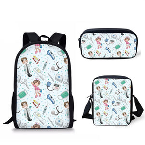 Pacento3PCS/SET 16” Kids Backpack Cartoon Nurse School Bags for Teen Girls Backpacks Kids Schoolbags Student Book Bags Children Bookbag