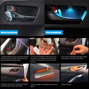 Nlpearl 4pcs Car Ambient LED Light Auto Inner Door Bowl Handle Armrest Light Car Door Interior Decorative Atmosphere Lamp Universal - Nlpearl MCN