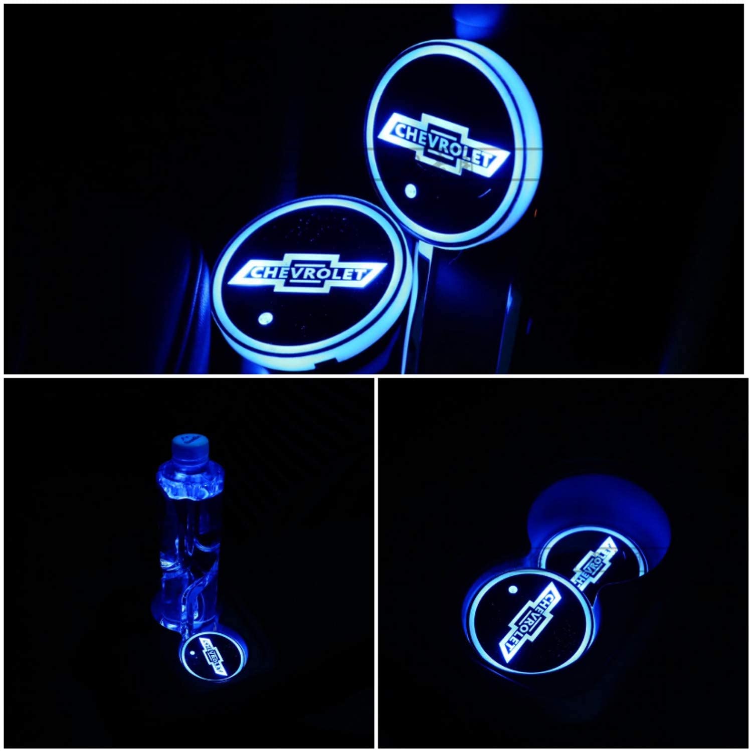 Car Cup Holder Lights, Car Logo Coasters for Fo-rd with 7 Colors, USB Charging Pads Can Be Changed, Luminous Coasters, 2 LED Indoor Atmosphere Lights - Nlpearl MCN