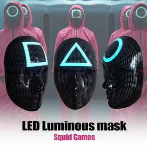 Squid Game LED Luminous Mask Mask Full Face Mask Round Six Cosplay Props Triangle/Round/Square Light Korean Squidgame Squid Game Lee Jung Jae with The Same （without batteries）