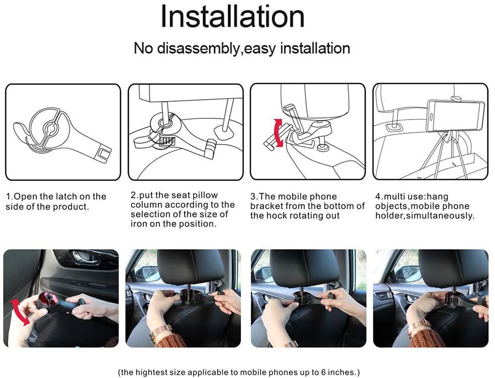 2 Pcs Car Seat Back Hooks with Phone Holder