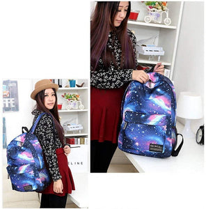 Galaxy School Backpack, SKL School Bag Student Stylish Unisex Canvas Laptop Book Bag Rucksack Daypack for Teen Boys and Girls(Blue with Pencil Bag)