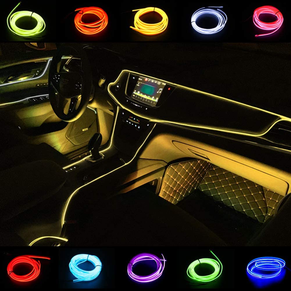 Nlpearl Car Light Strips USB 2M/6FT  360 Degrees with Cigarette Cold Interior Trim Bright Car Decorative Atmosphere Electroluminescent Wire Tube Circle Up to(White) - Nlpearl MCN