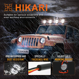 Hikari 2021 New, Round Spot Flood Warning LED Bar 2PCS 4.5 Inch, 5 Light Modes, 15000LM Top Chips, Driving Fog Backup Work Off Road Bumper for Pickup Trucks Jeep Ford ATV UTV SUV Boat