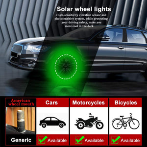 4PCS Solar Colorful Car Tire Wheel Lights, Gas Nozzle Tire Light LED for Car Motorcycles Bicycles Dec