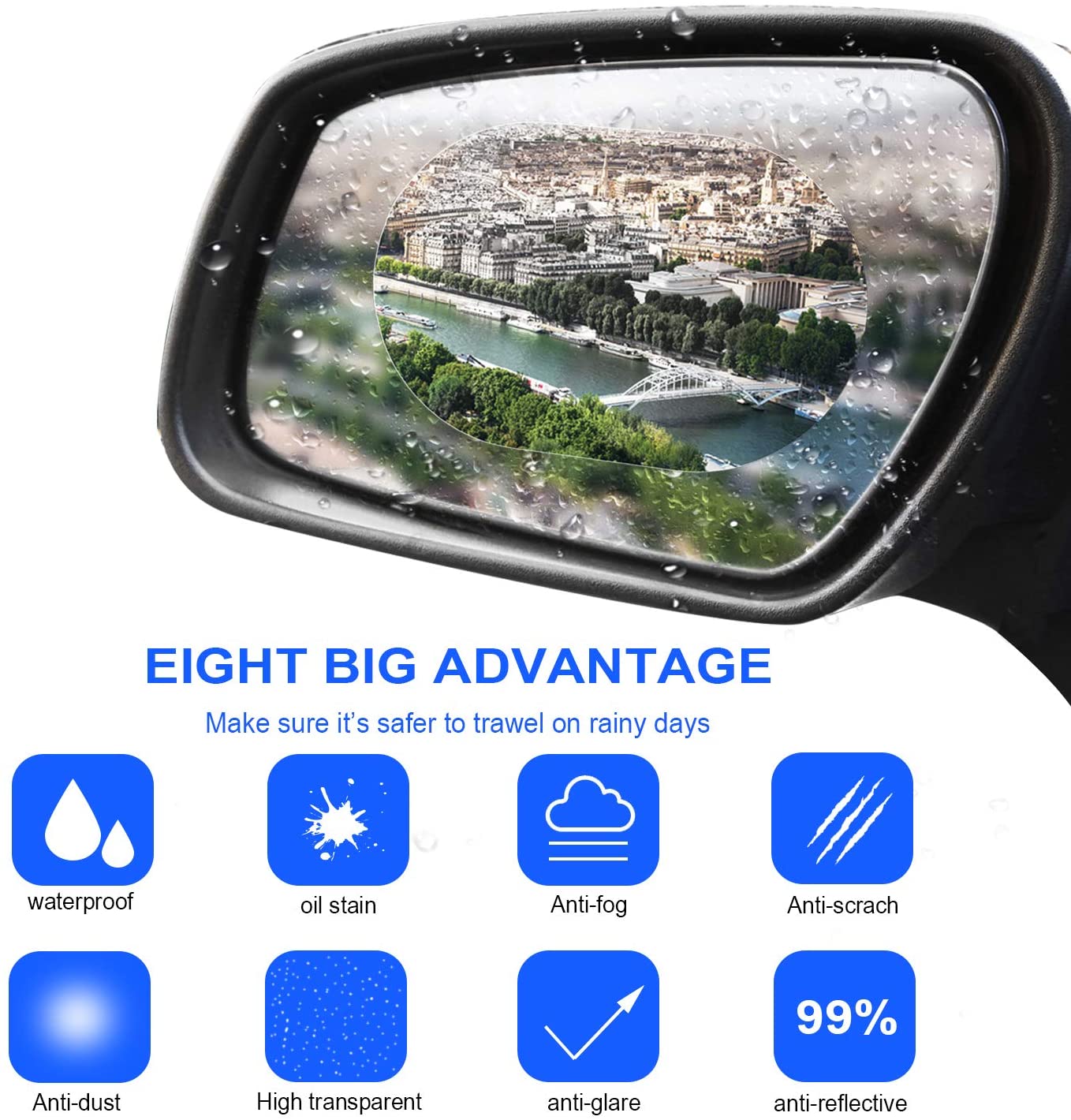 12 Pieces Car Rearview Mirror Film Rainproof Waterproof Mirror Film Anti Fog Nano Coating Car Film for Car Mirrors and Side Windows