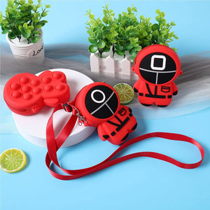 5 Inch Coin Purse Squid Game for Girls Kids Teen Child Kawaii Cute Cartoon Change Purses for Coins Mini Zipper Pouch, Squid Game Candy Bags Silicone Small Pouches Collection Ornaments Gifts (Circles)