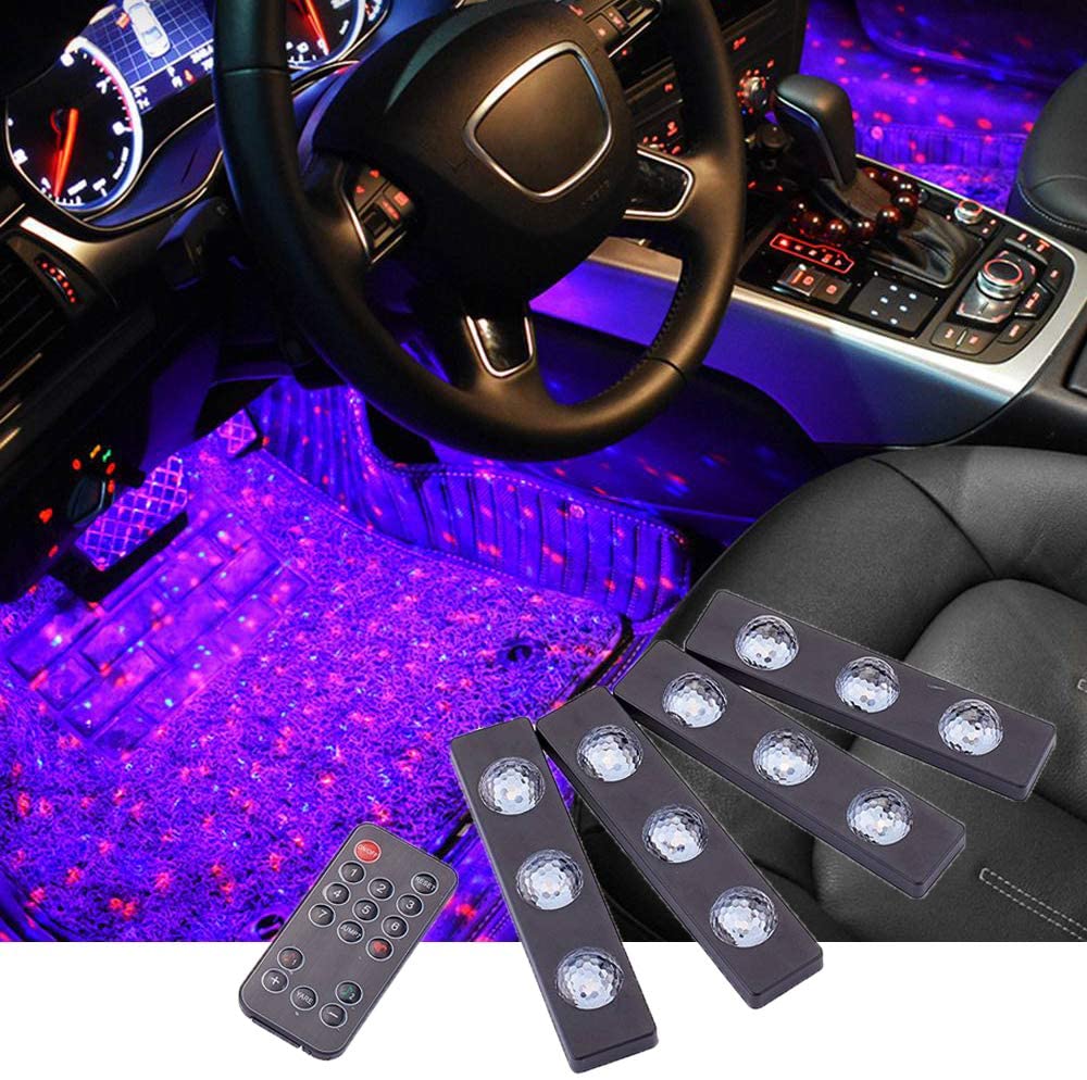 Car Interior Ambient Lights Star Projector Lights, Remote Control Sound Active Atmosphere Lamp for Car Carpet Lights - Nlpearl MCN