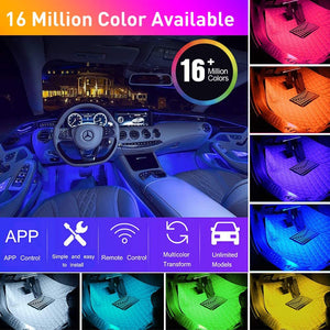 Nlpearl Interior Car Lights, Car Led Strip Lights Interior with APP and IR Remote, Upgrade 2-in-1 4pcs Waterproof RGB 48 LEDs Music Car LED Lights Under Dash Lighting Kit with Car Charger DC  - Nlpearl MCN