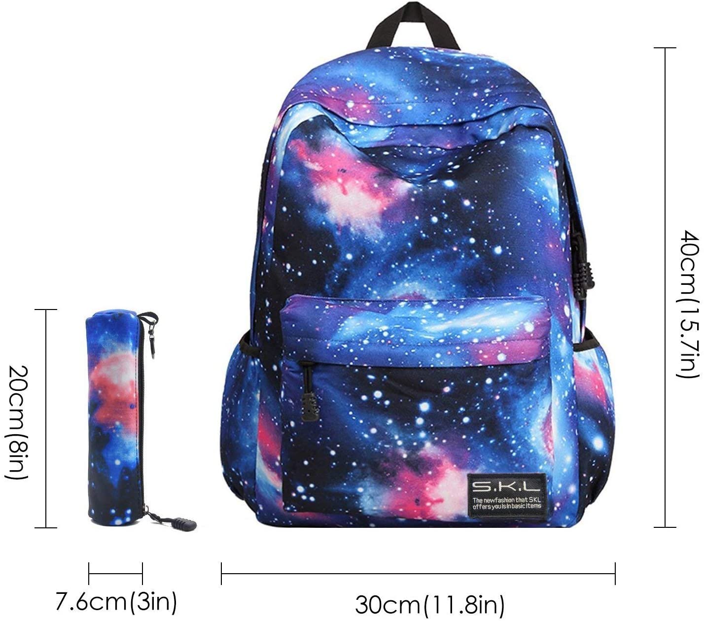 Galaxy School Backpack, SKL School Bag Student Stylish Unisex Canvas Laptop Book Bag Rucksack Daypack for Teen Boys and Girls(Blue with Pencil Bag)