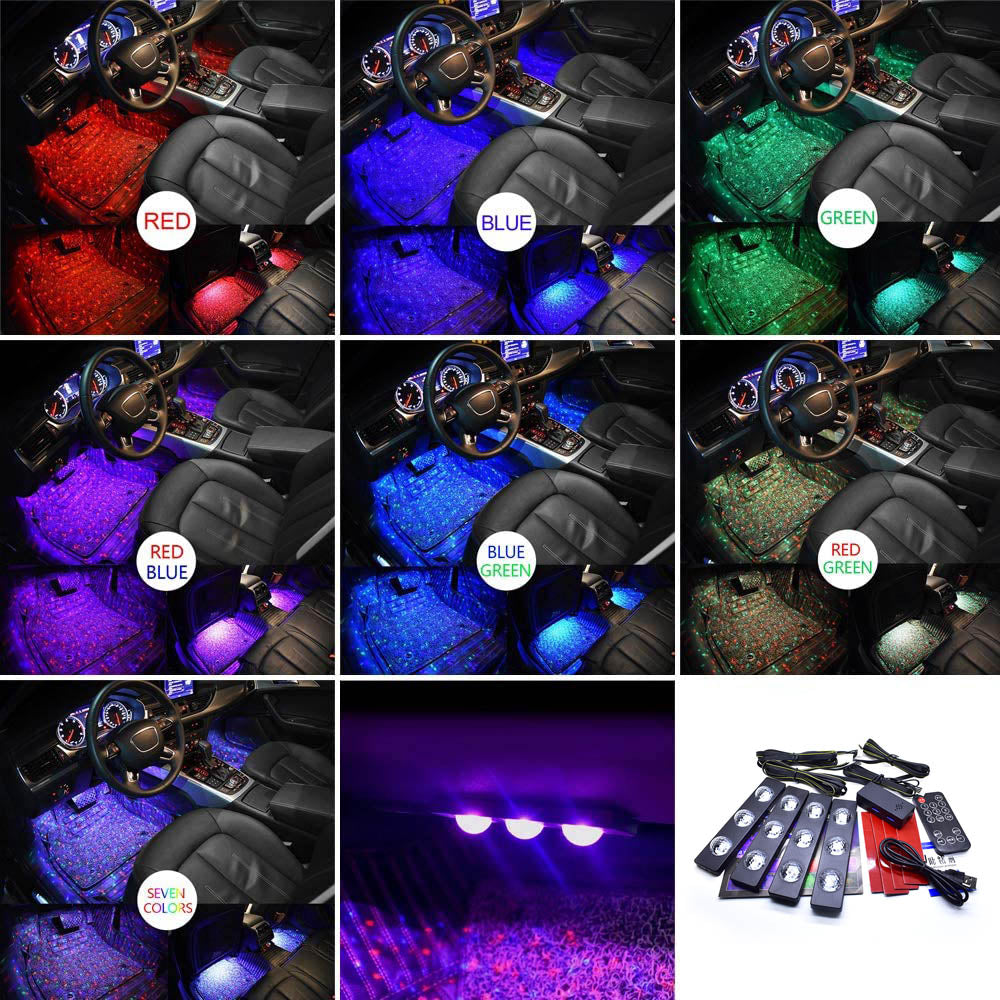 Car Interior Ambient Lights Star Projector Lights, Remote Control Sound Active Atmosphere Lamp for Car Carpet Lights - Nlpearl MCN