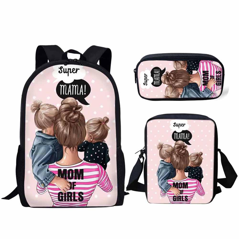 PacentoChildren 3pcs School Bags Set for Kids Black African Little Afro Girl Printing Schoolbag Cute Ballet Dancer Bookbag