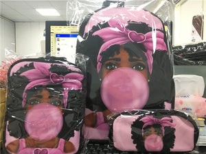 PacentoChildren 3pcs School Bags Set for Kids Black African Little Afro Girl Printing Schoolbag Cute Ballet Dancer Bookbag