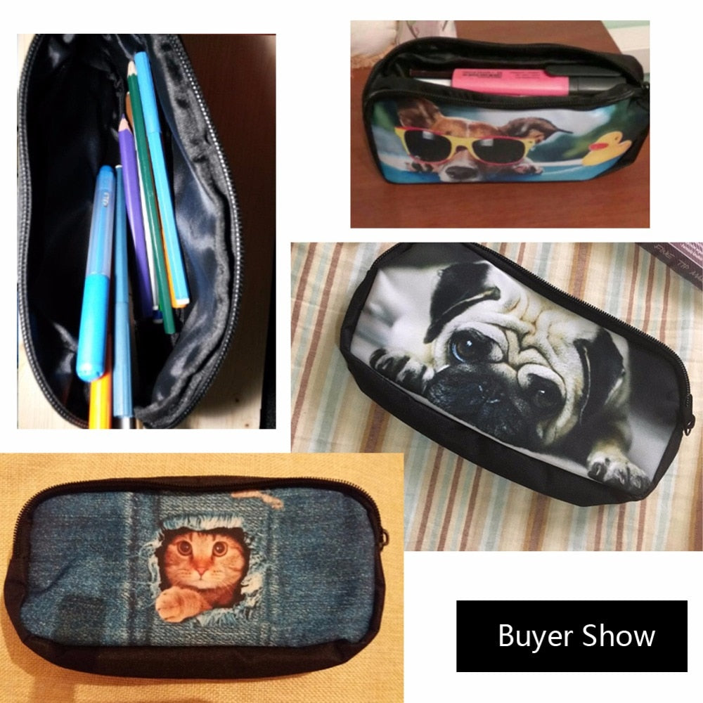 PacentoCute Puppy Pug Dog Print 16” School Bag Set for Teenager Girls Boys Junior Primary Children Book Bags Schoolbag Kids Bookbags