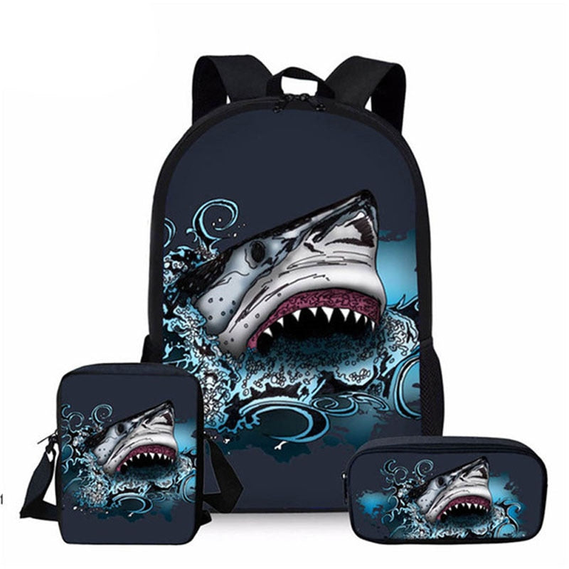PacentoCute Shark 3D Print School Bags Set for Boys Girls Kids Backpack Student Book Bag Children Schoolbags Child Crossbody Satchel