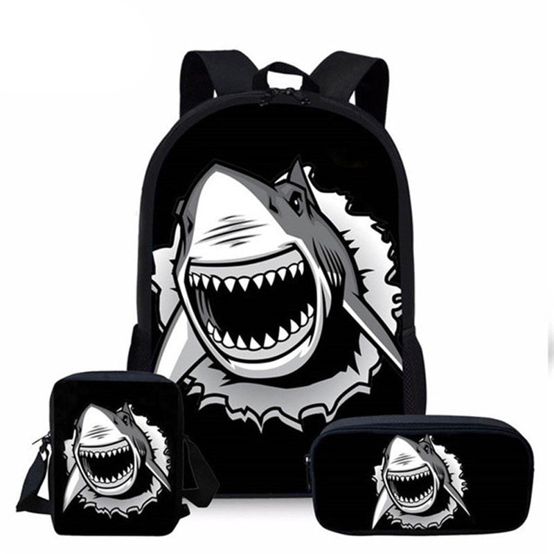 PacentoCute Shark 3D Print School Bags Set for Boys Girls Kids Backpack Student Book Bag Children Schoolbags Child Crossbody Satchel