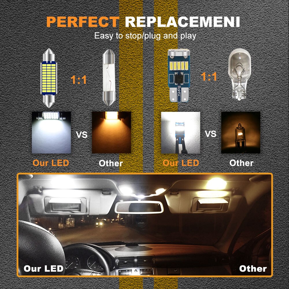 NLpearl for BMW 3 Series E36 E46 E92 E90 E91 E93 (1990-2013) Canbus Error Free T10 LED Bulb Interior Dome Map Indoor Light Kit