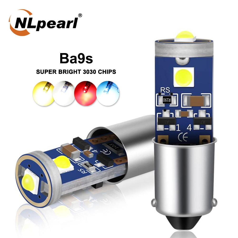 NLpearl 2x Signal Lamp BA9S Led Bulb Super Bright 3030SMD T4W Led Car Interior Light Dome Readling License Plate Lamp 12V White