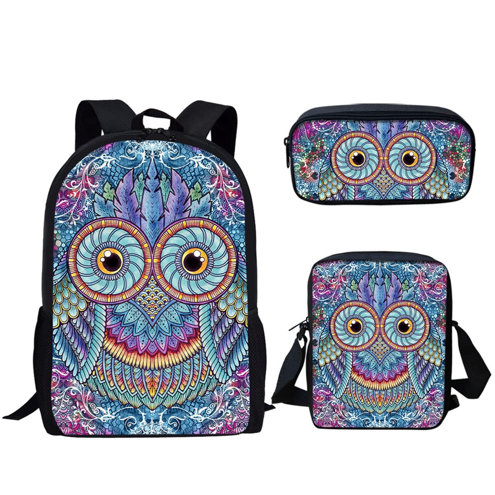 Middle School Backpack for Boys Girls Art Mischievous Smile Cat Owl 3D Printing Large Capacity School Bags Student Book Bag Set