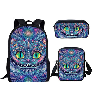 Middle School Backpack for Boys Girls Art Mischievous Smile Cat Owl 3D Printing Large Capacity School Bags Student Book Bag Set