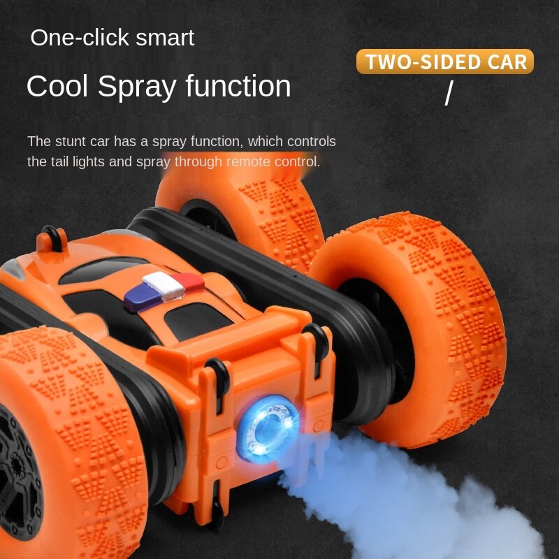 Boys Gift RC Car Electric spray remote control car double-sided rotating and rolling Charging lights Children 4wd Toys